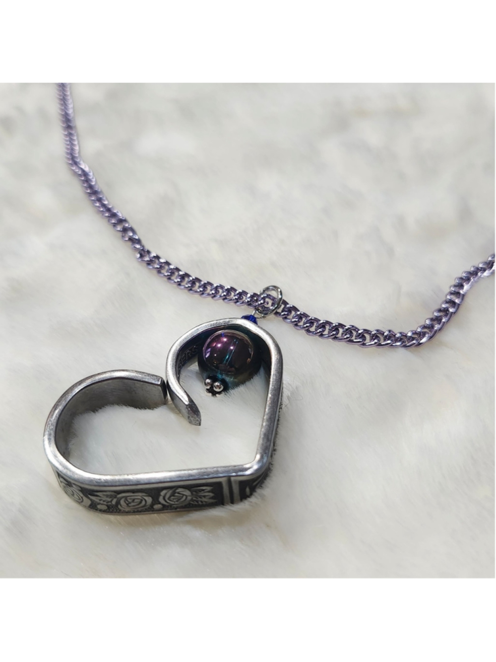 Heart Pendant Necklace Handmade Spoon handle Pendant W/bead